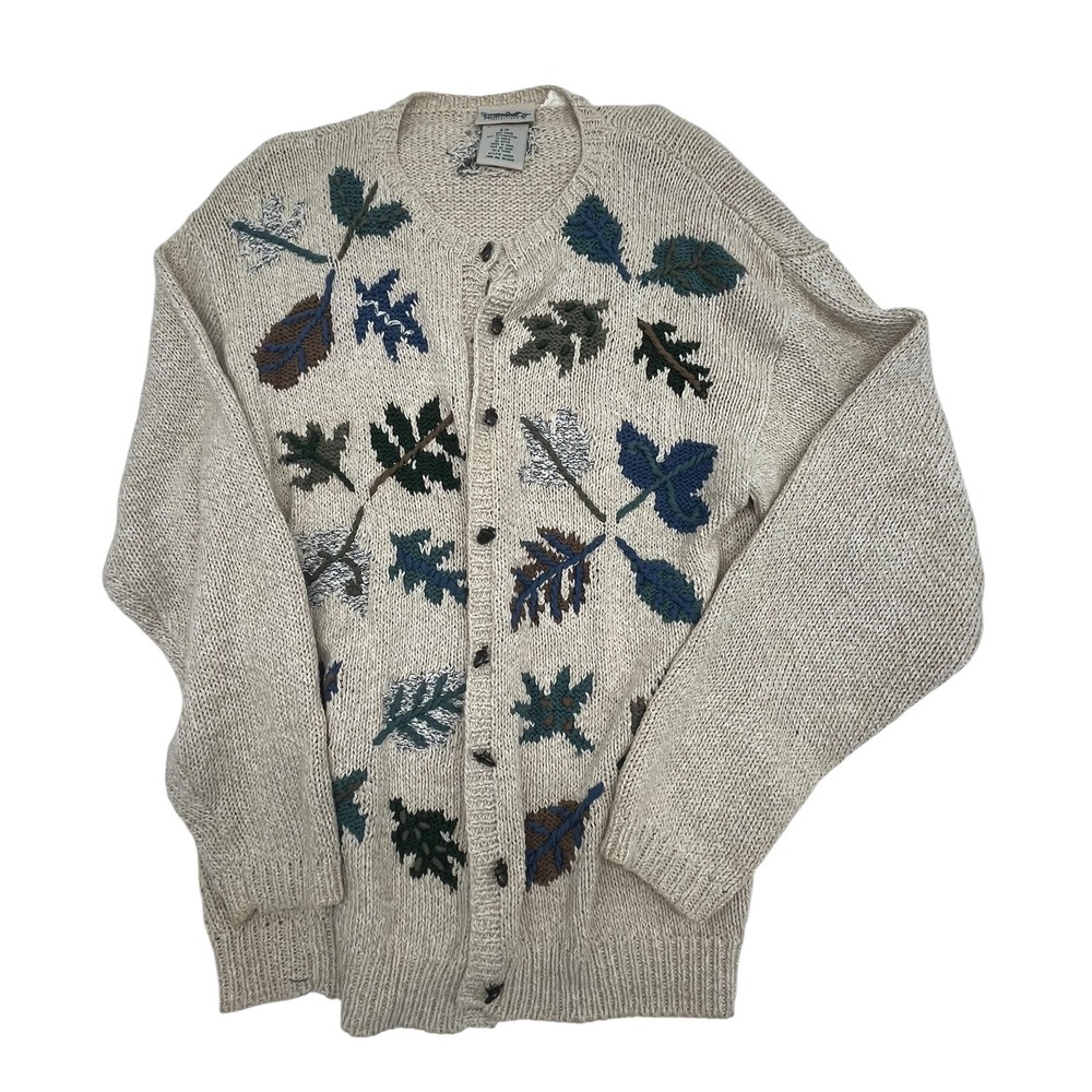 Vintage Northern Reflections Leaf Embroidered Cardigan Sweater Women's Size S/P